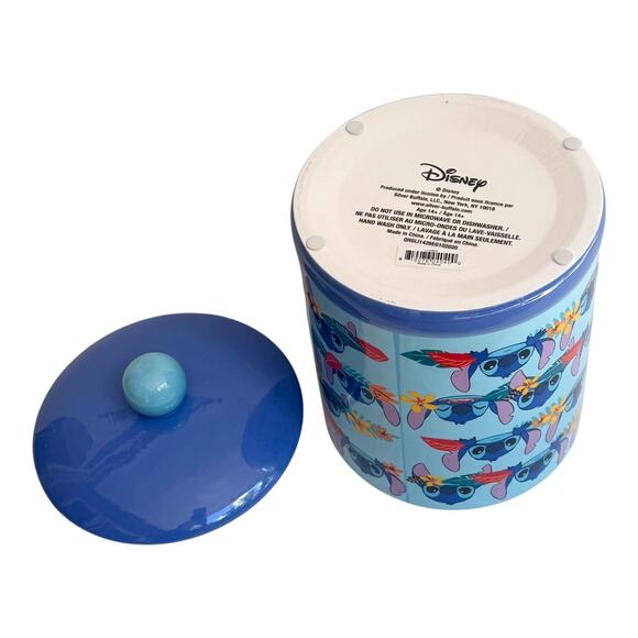 Disney Lilo & Stitch Aloha COOKIE JAR Large Canister & Lid Blue Silver Buffalo - Picture 4 of 8